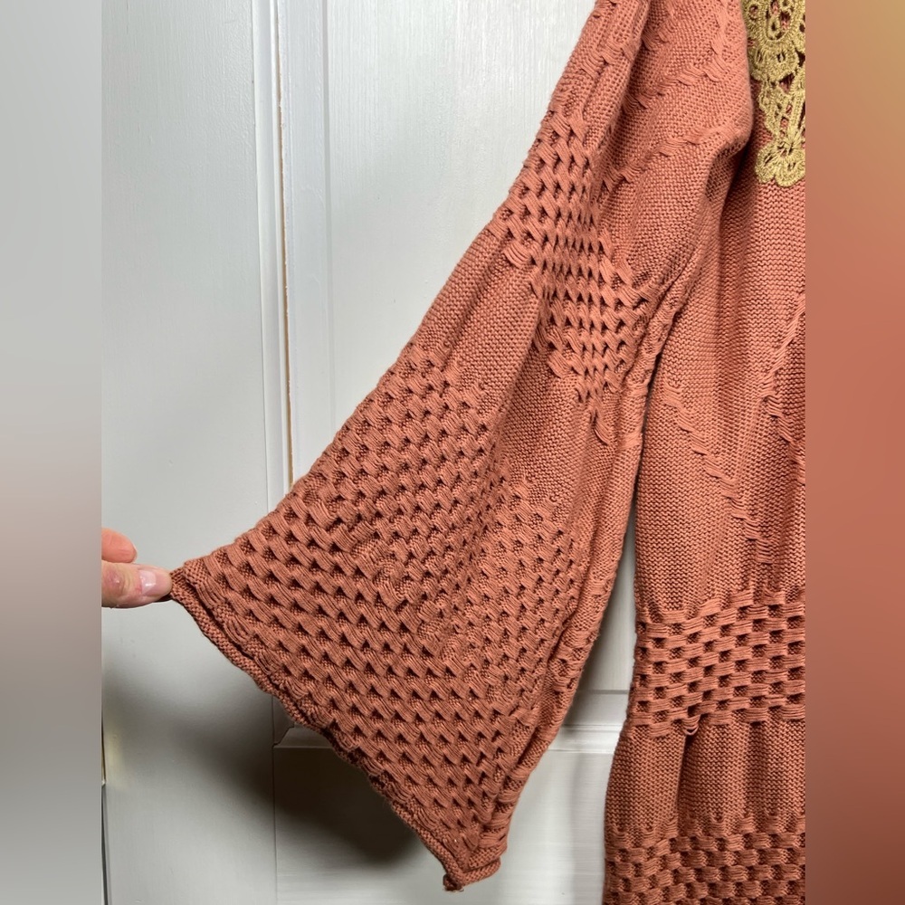 Anthropologies Easel Boho Textured knit Crochet Sweater Tunic Bell sleeves M/L - Picture 4 of 10